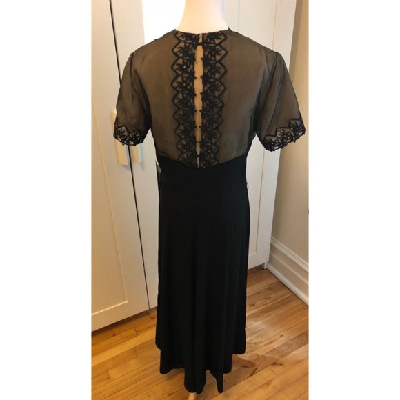Rare Vintage Black Lace Dress 1920s Size Medium - Picture 5 of 7